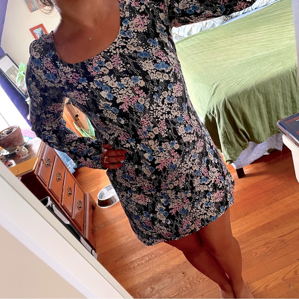 Express Silk Long Sleeve Mini Floral Dress